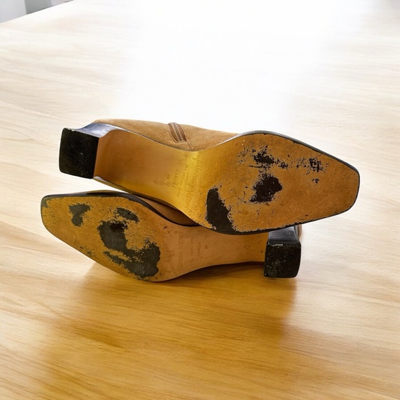 Etienne Aigner Camera Suede Camel Tan Leather 2” Heel Ankle Boots, 8M - Picture 5 of 10